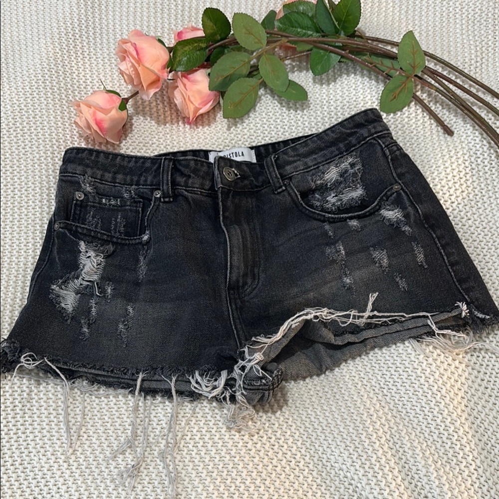 Pistola Distressed Black Denim Shorts